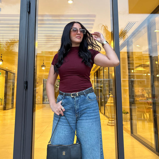 Smooth Cotton Top - Short Sleeve in Burgundy