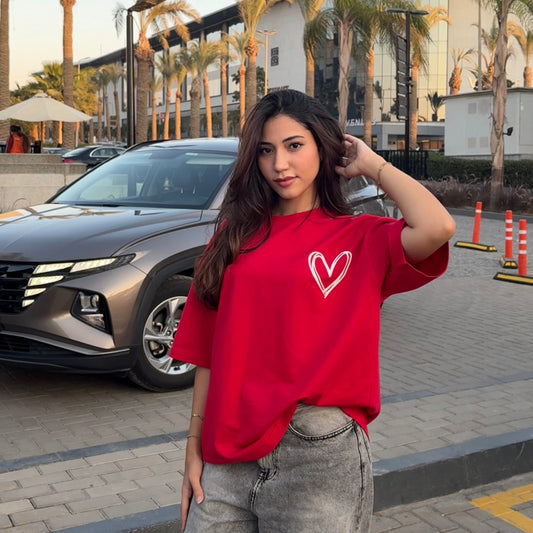 Red Oversized Tee | 100% Milton Cotton