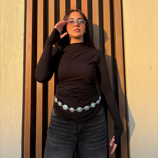 Maven Ruched Long Sleeve Top in Black