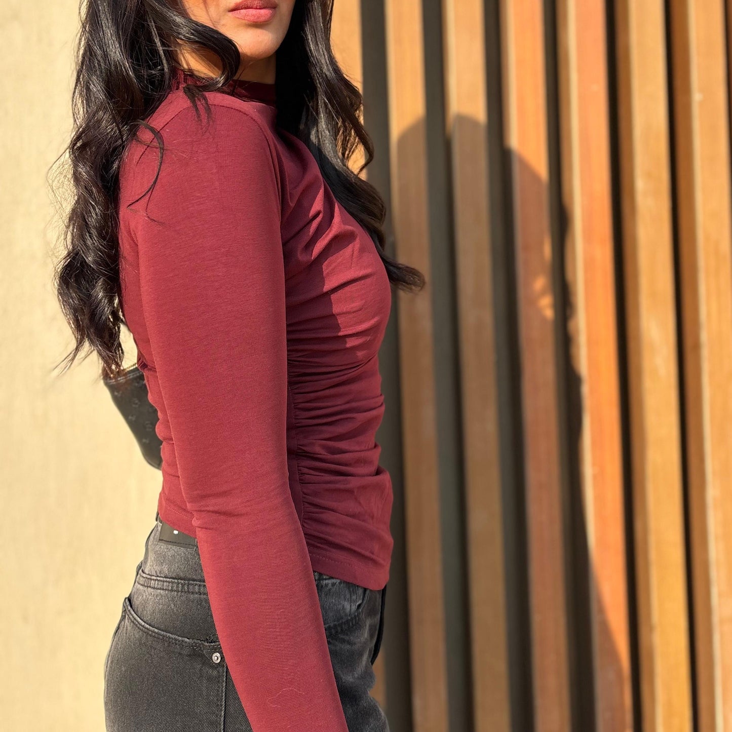 Maven Ruched Long Sleeve Top in Off White
