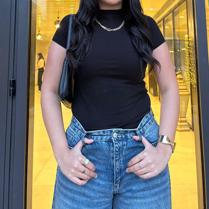 Smooth Cotton Top - Short Sleeve in Black