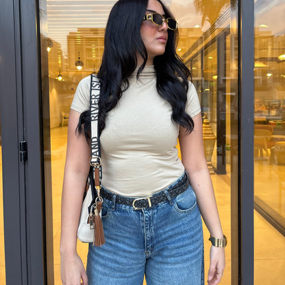 Smooth Cotton Top - Short Sleeve in Beige