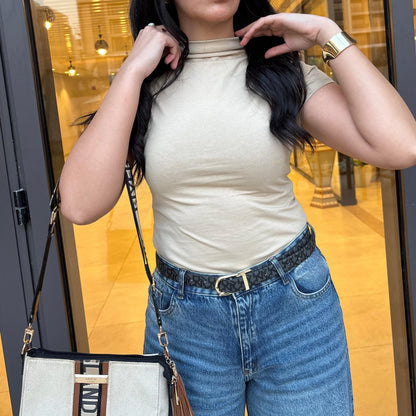 Smooth Cotton Top - Short Sleeve in Beige